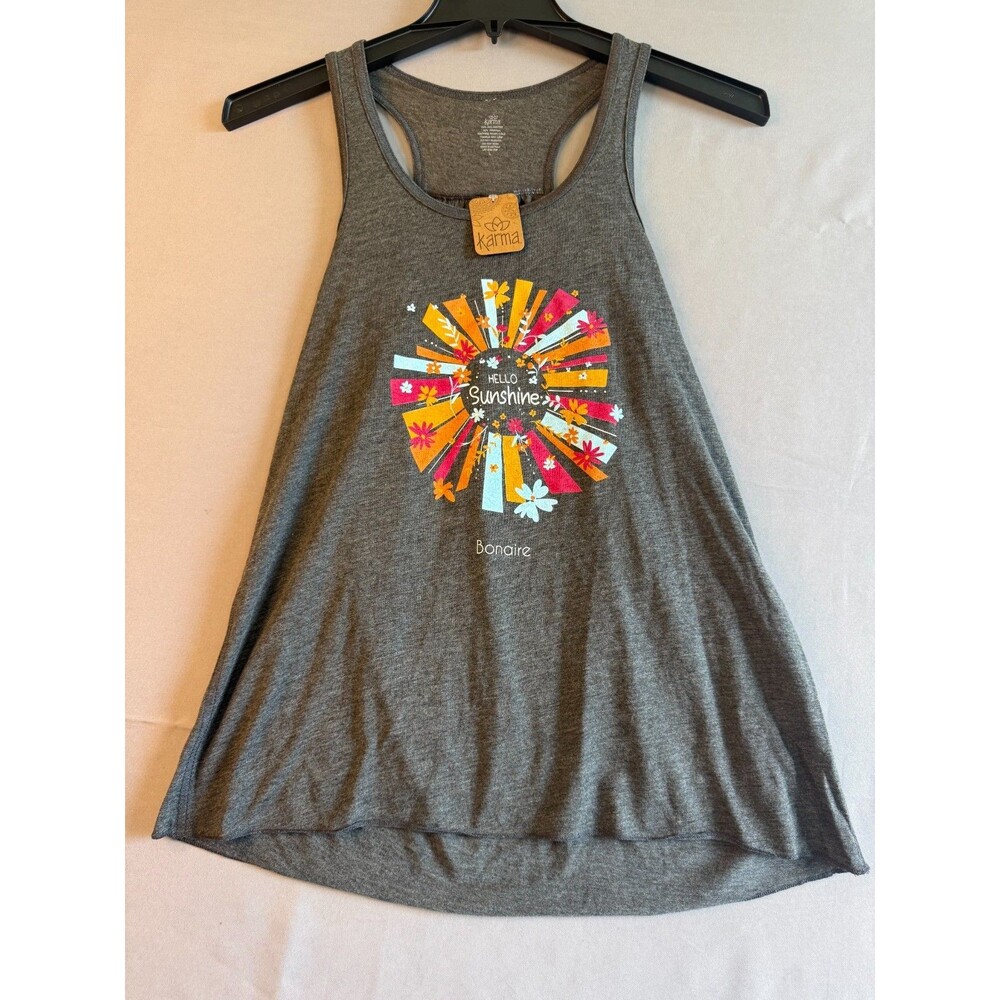 Karma "Hello Sunshine" Womens Flowy Yoga Tank Top Grey Size Large